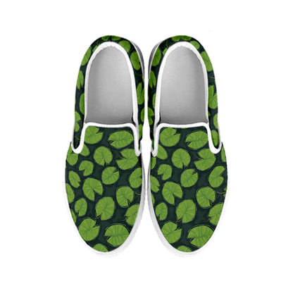 Water Lily Pads Pattern Print White Slip On Shoes