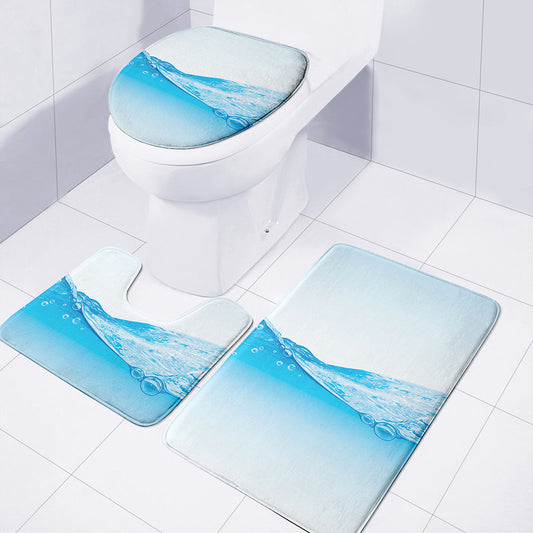 Water Wave Print 3 Piece Bath Mat Set