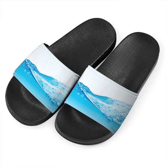 Water Wave Print Black Slide Sandals
