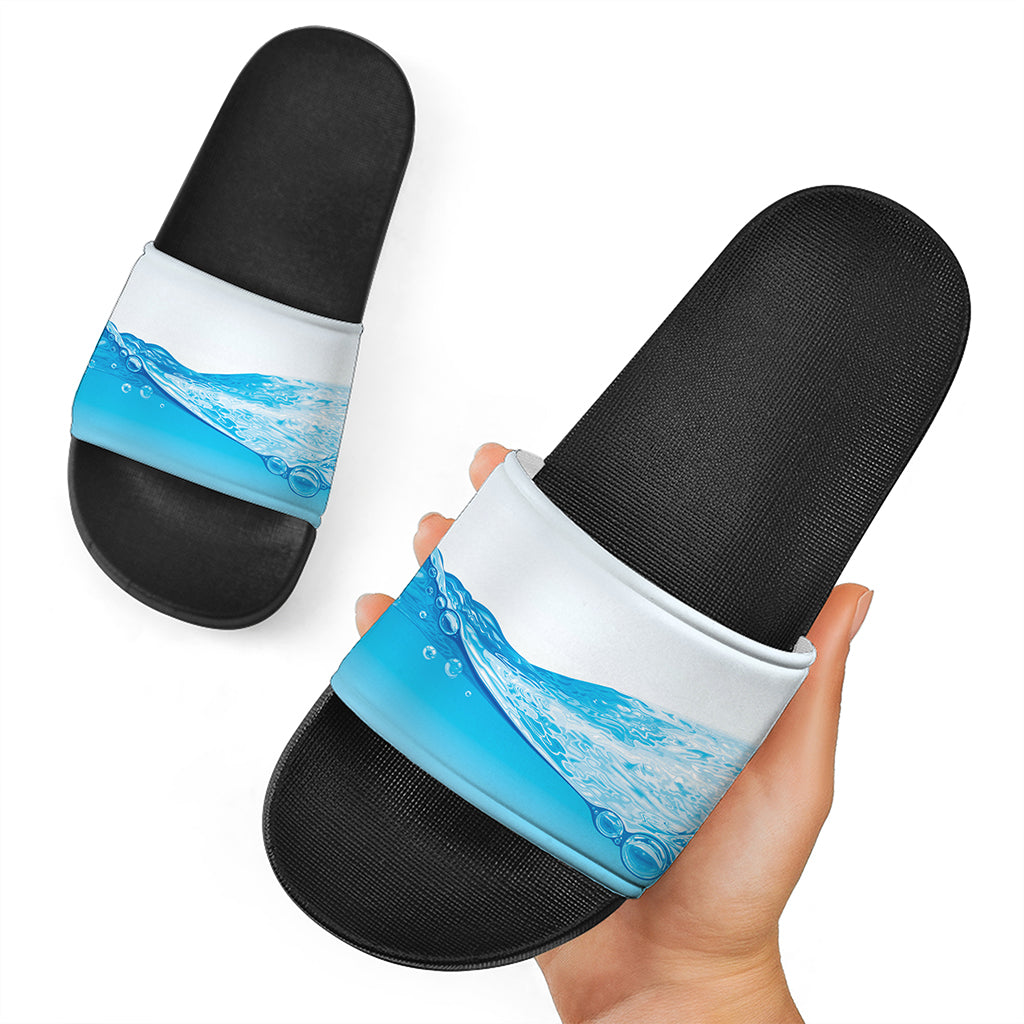 Water Wave Print Black Slide Sandals