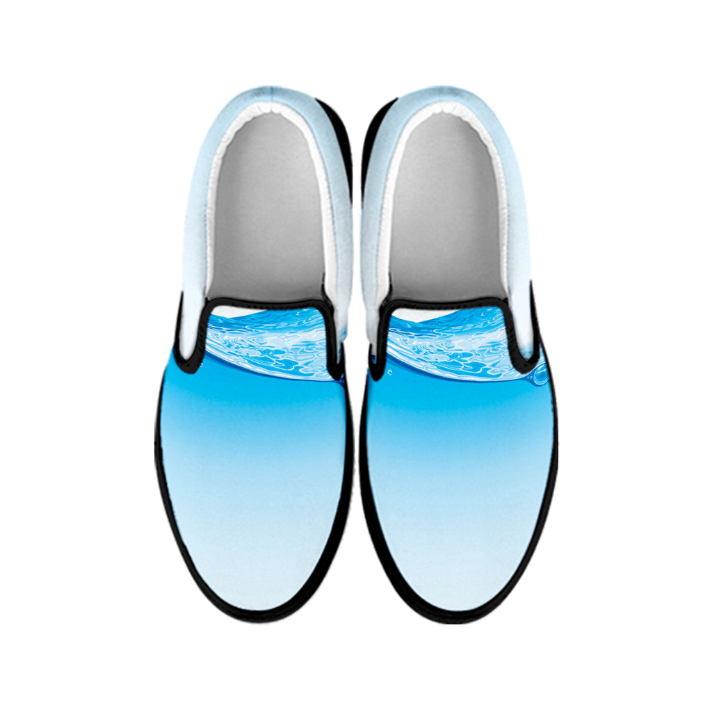 Water Wave Print Black Slip On Shoes