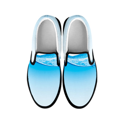 Water Wave Print Black Slip On Shoes