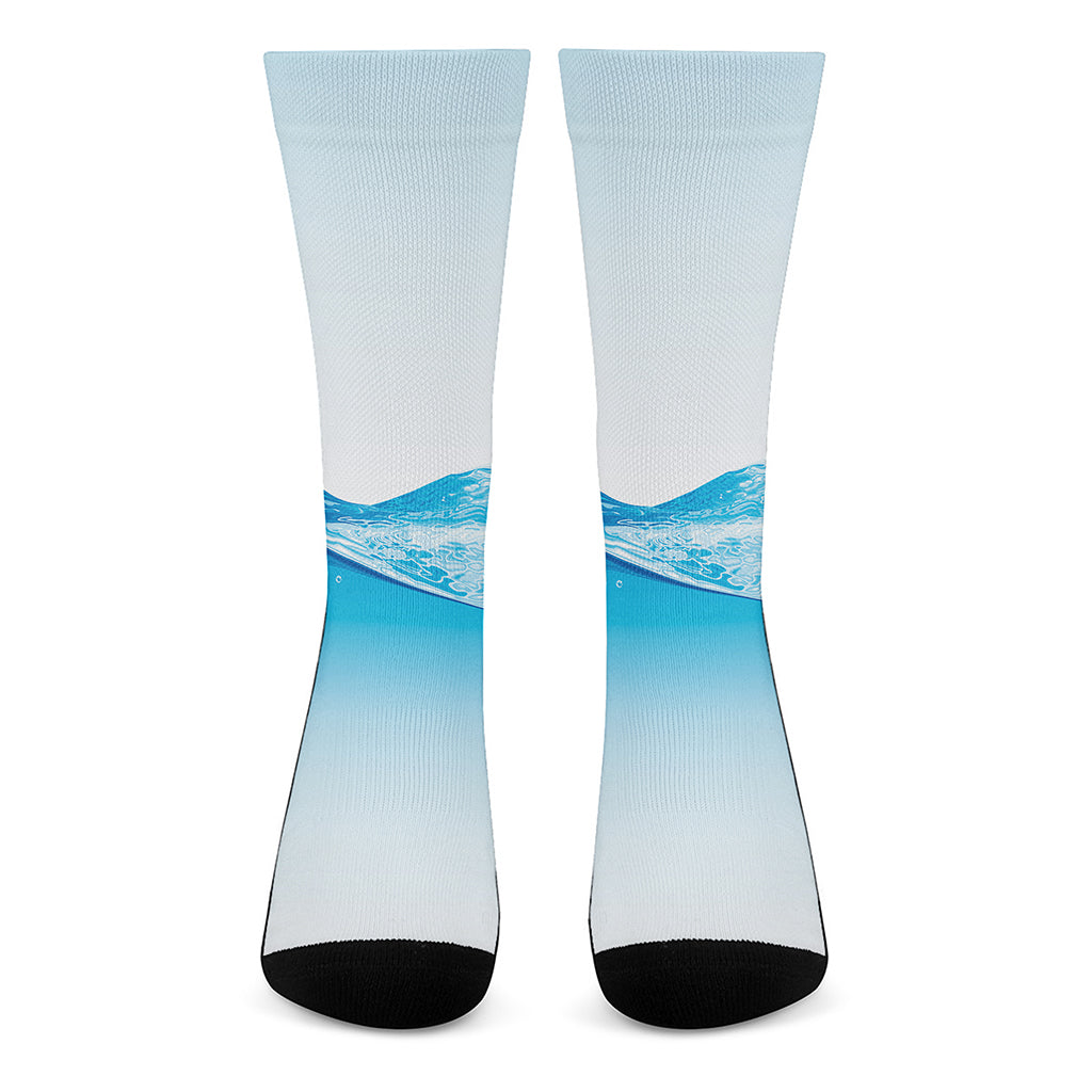 Water Wave Print Crew Socks