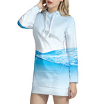 Water Wave Print Hoodie Dress