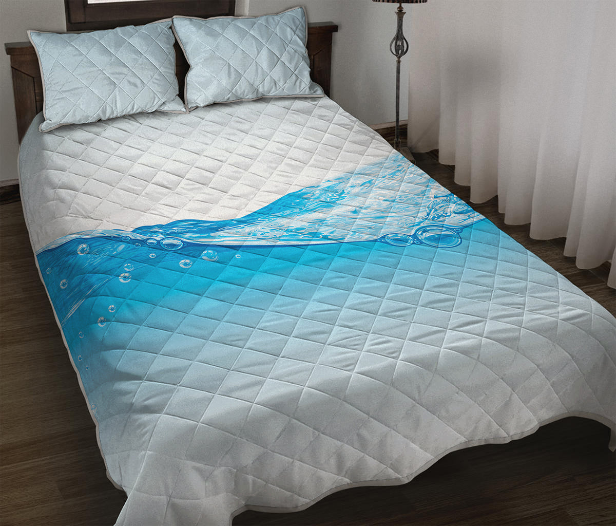 Water Wave Print Quilt Bed Set