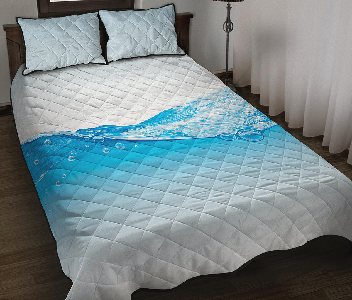 Water Wave Print Quilt Bed Set