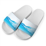 Water Wave Print White Slide Sandals