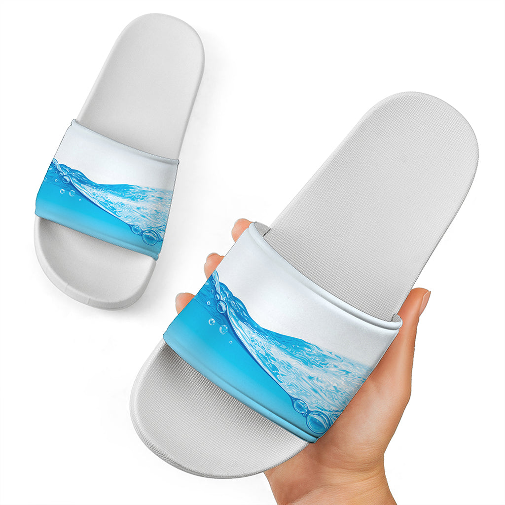 Water Wave Print White Slide Sandals