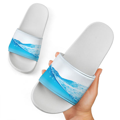 Water Wave Print White Slide Sandals