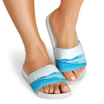 Water Wave Print White Slide Sandals