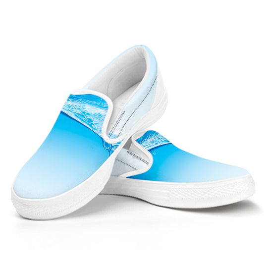 Water Wave Print White Slip On Shoes