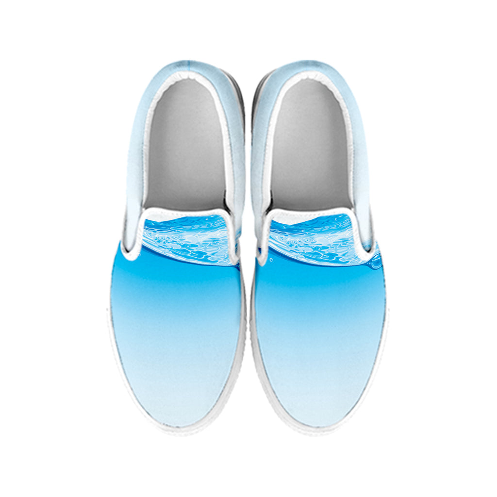 Water Wave Print White Slip On Shoes
