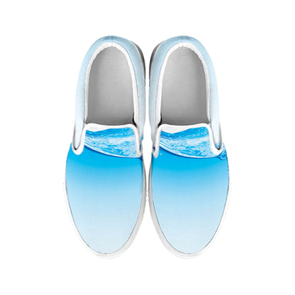 Water Wave Print White Slip On Shoes