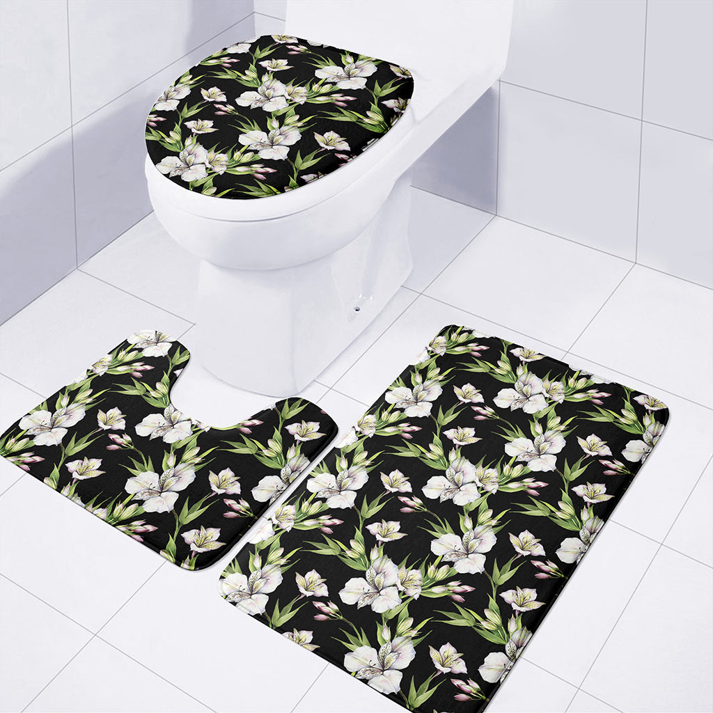 Watercolor Alstroemeria Pattern Print 3 Piece Bath Mat Set