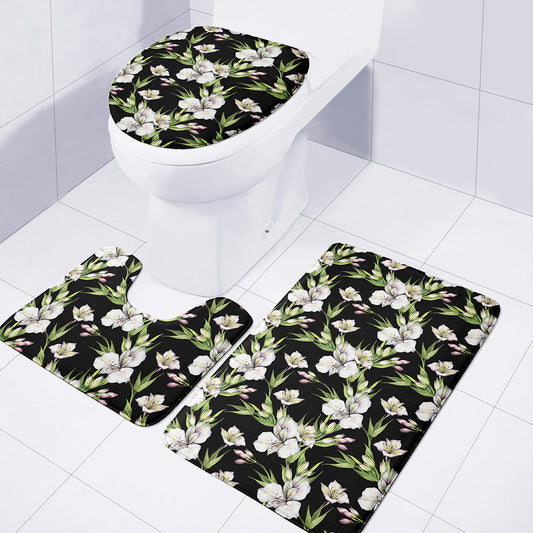 Watercolor Alstroemeria Pattern Print 3 Piece Bath Mat Set