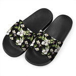 Watercolor Alstroemeria Pattern Print Black Slide Sandals