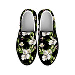 Watercolor Alstroemeria Pattern Print Black Slip On Shoes