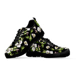 Watercolor Alstroemeria Pattern Print Black Sneakers