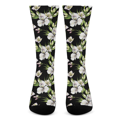 Watercolor Alstroemeria Pattern Print Crew Socks
