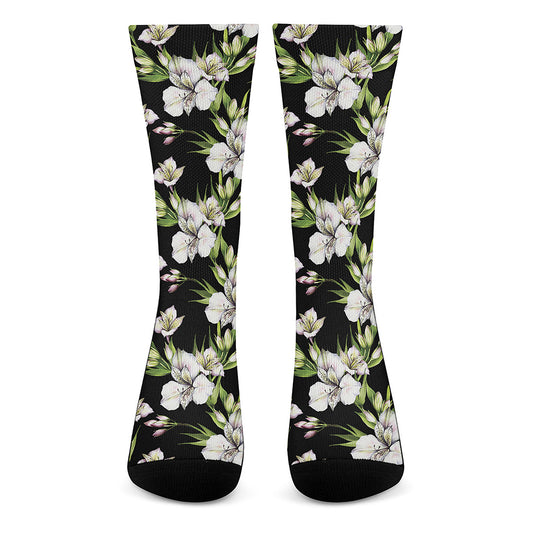 Watercolor Alstroemeria Pattern Print Crew Socks