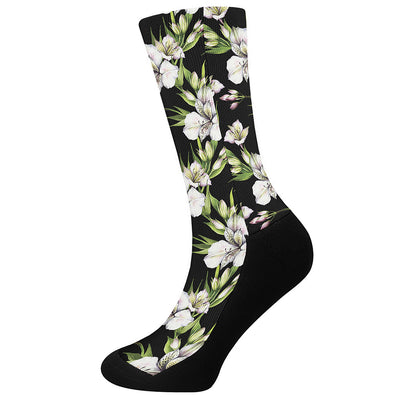 Watercolor Alstroemeria Pattern Print Crew Socks