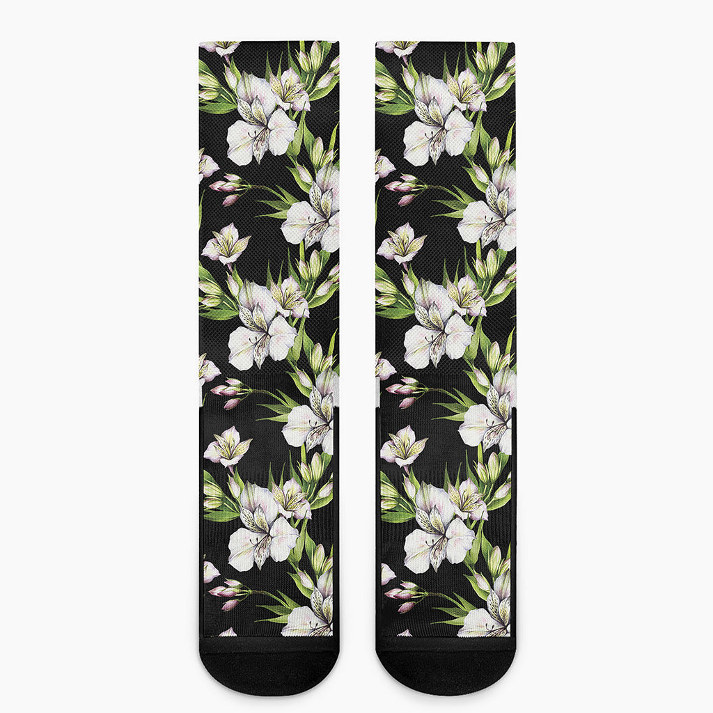 Watercolor Alstroemeria Pattern Print Crew Socks