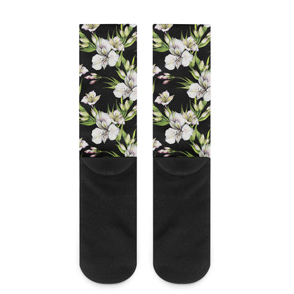 Watercolor Alstroemeria Pattern Print Crew Socks