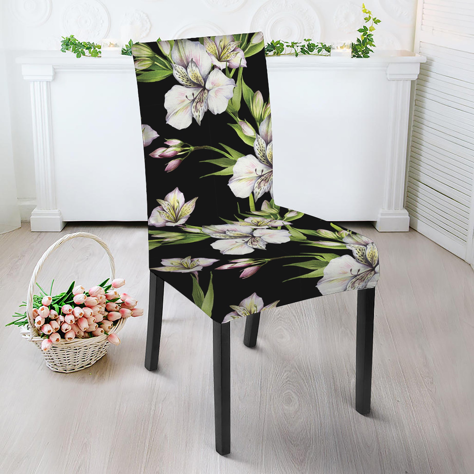 Watercolor Alstroemeria Pattern Print Dining Chair Slipcover