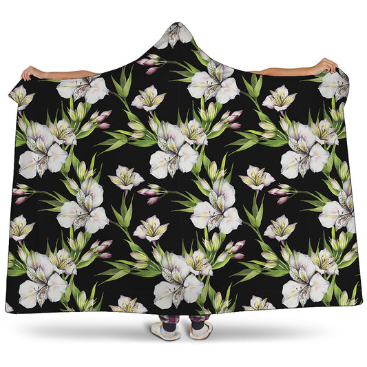 Watercolor Alstroemeria Pattern Print Hooded Blanket