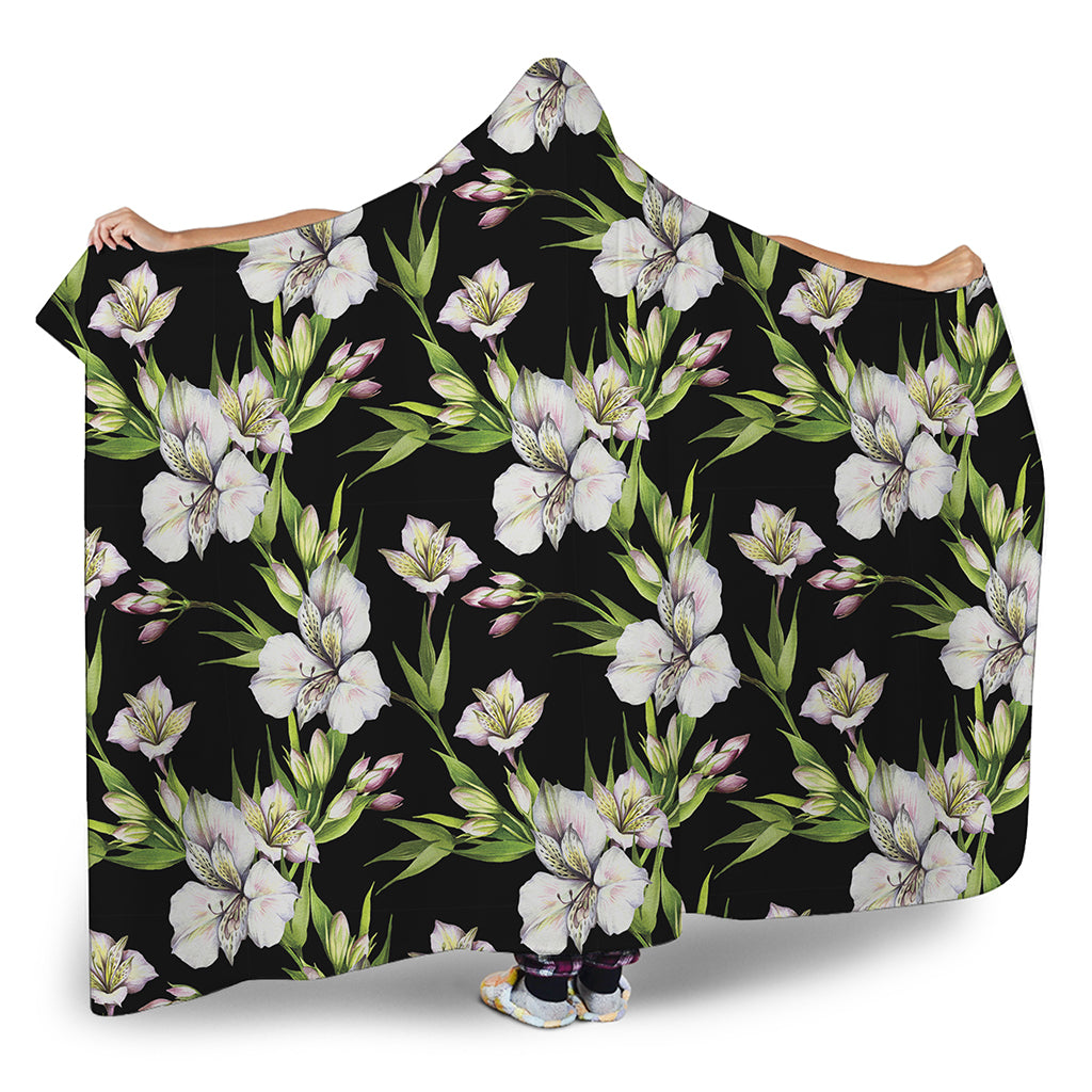 Watercolor Alstroemeria Pattern Print Hooded Blanket
