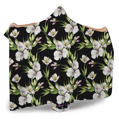 Watercolor Alstroemeria Pattern Print Hooded Blanket