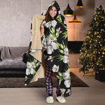 Watercolor Alstroemeria Pattern Print Hooded Blanket