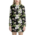 Watercolor Alstroemeria Pattern Print Hoodie Dress