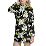 Watercolor Alstroemeria Pattern Print Hoodie Dress
