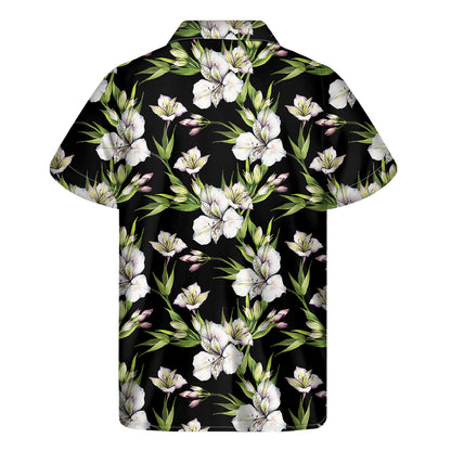 Watercolor Alstroemeria Pattern Print Men's Short Sleeve Shirt