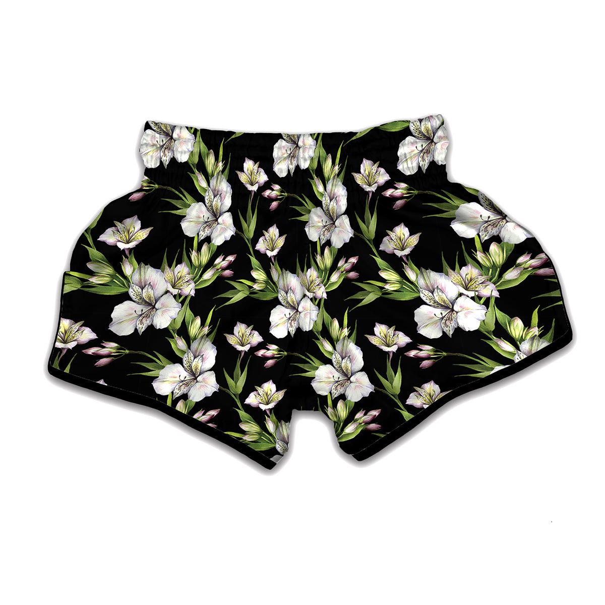 Watercolor Alstroemeria Pattern Print Muay Thai Boxing Shorts