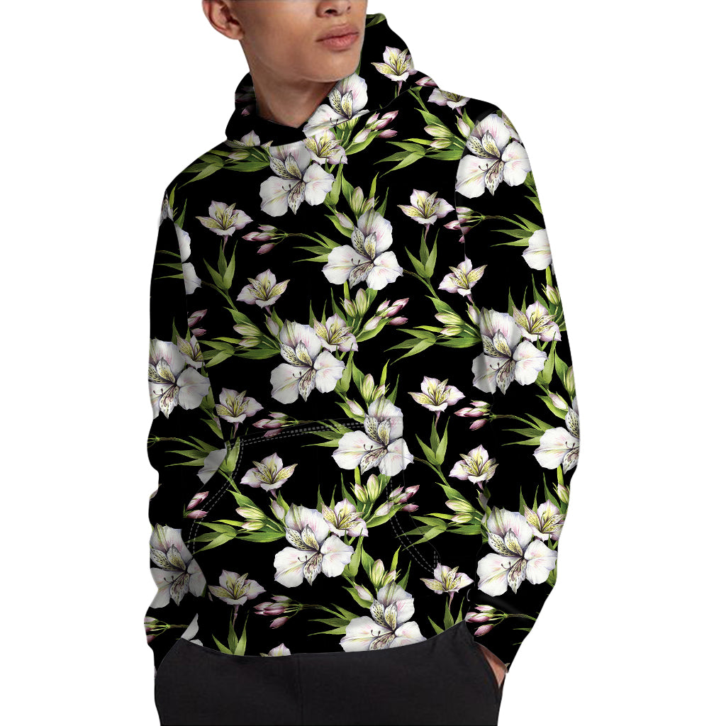 Watercolor Alstroemeria Pattern Print Pullover Hoodie