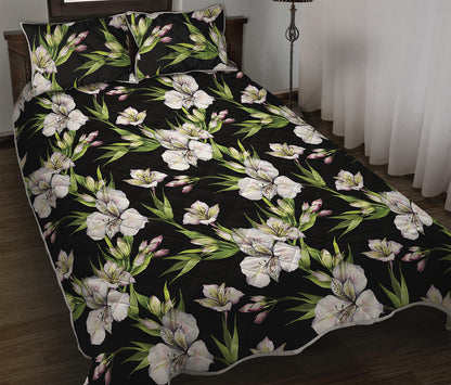 Watercolor Alstroemeria Pattern Print Quilt Bed Set