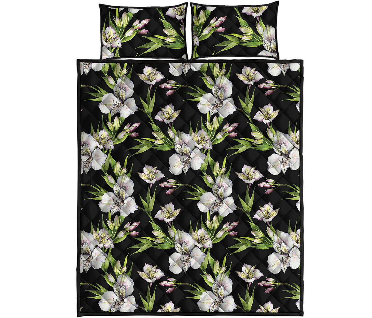 Watercolor Alstroemeria Pattern Print Quilt Bed Set