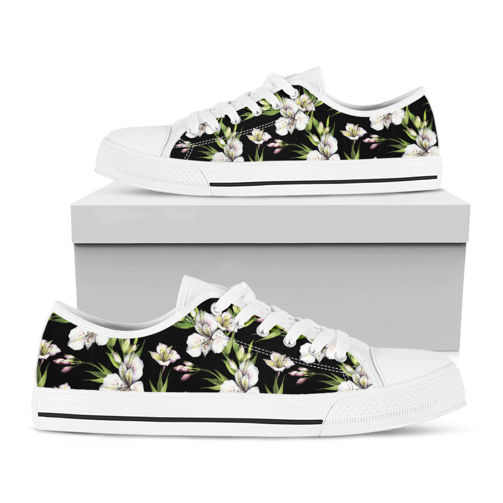 Watercolor Alstroemeria Pattern Print White Low Top Shoes