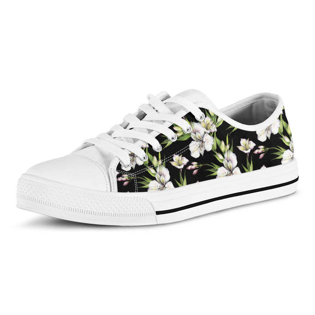 Watercolor Alstroemeria Pattern Print White Low Top Shoes