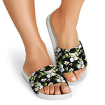Watercolor Alstroemeria Pattern Print White Slide Sandals