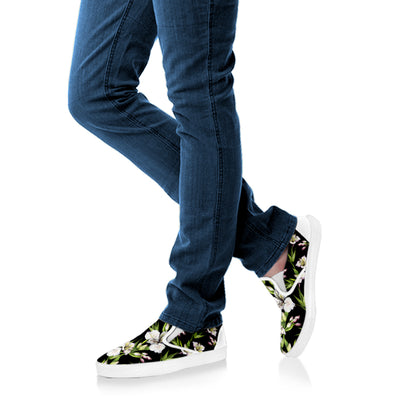 Watercolor Alstroemeria Pattern Print White Slip On Shoes