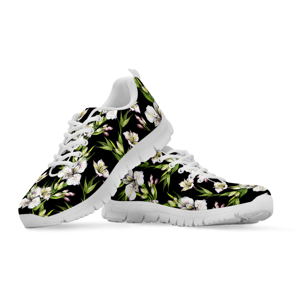 Watercolor Alstroemeria Pattern Print White Sneakers