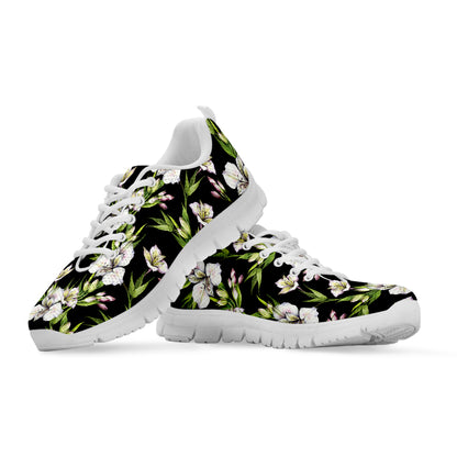 Watercolor Alstroemeria Pattern Print White Sneakers
