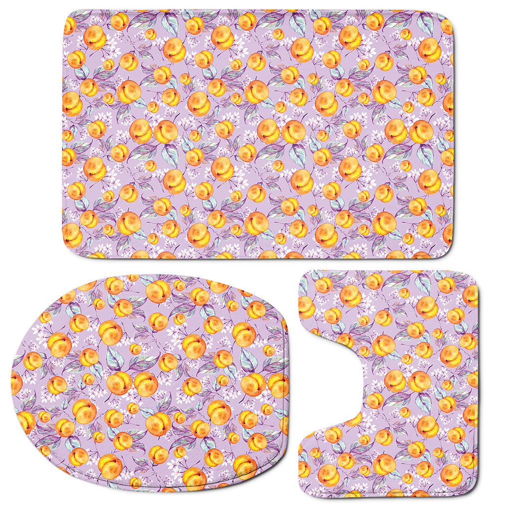 Watercolor Apricot Fruit Pattern Print 3 Piece Bath Mat Set