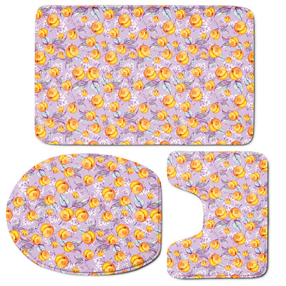 Watercolor Apricot Fruit Pattern Print 3 Piece Bath Mat Set