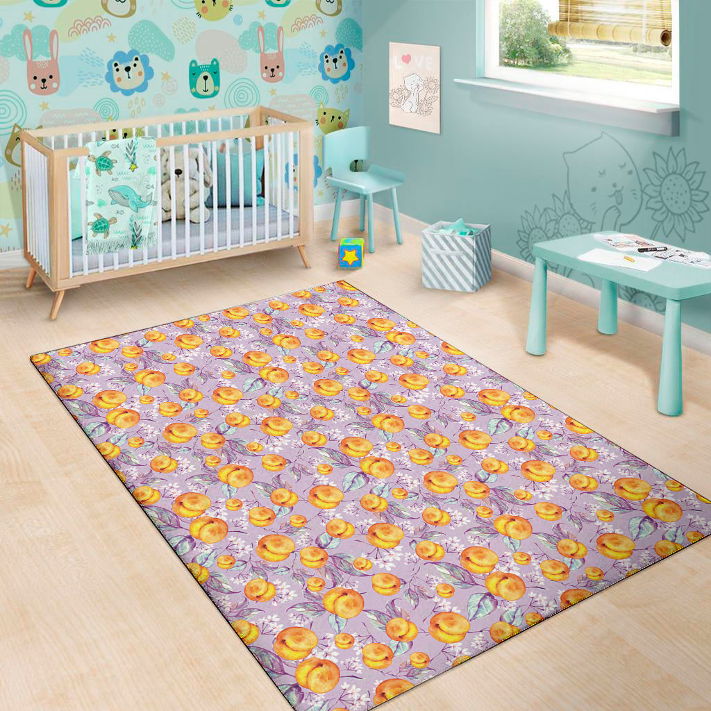 Watercolor Apricot Fruit Pattern Print Area Rug