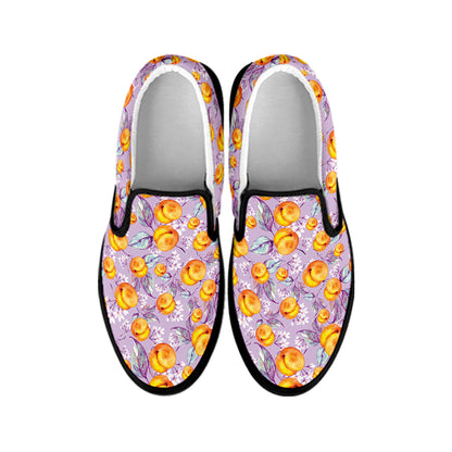 Watercolor Apricot Fruit Pattern Print Black Slip On Shoes