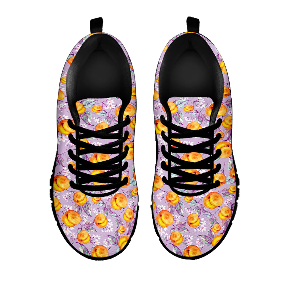 Watercolor Apricot Fruit Pattern Print Black Sneakers